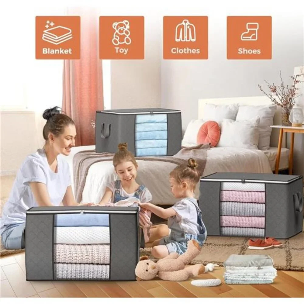 90 L Large Storage Bags, 6 Pack Clothes Storage Bins Foldable Closet Organizers